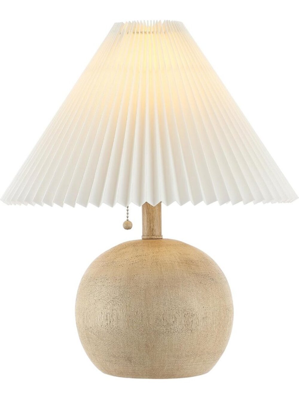 Coastal 17.25" Sphere Table Lamp - Beige Wood Finish, Modern Home Decor Accent
